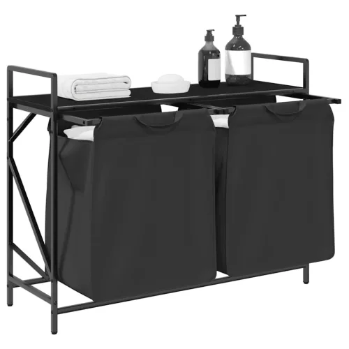  fekete tölgyfa mosodai kosár 2 rekeszes polccal