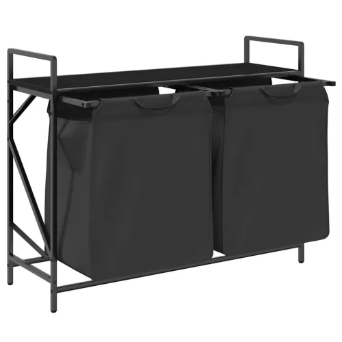  fekete tölgyfa mosodai kosár 2 rekeszes polccal