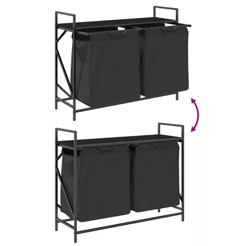  fekete tölgyfa mosodai kosár 2 rekeszes polccal