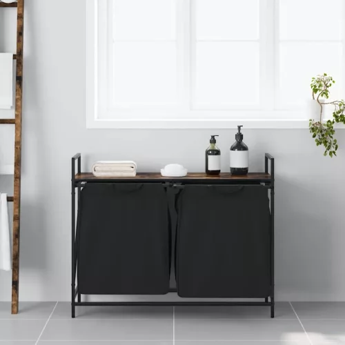  füstölt tölgy mosodai kosár 2 rekeszes polccal