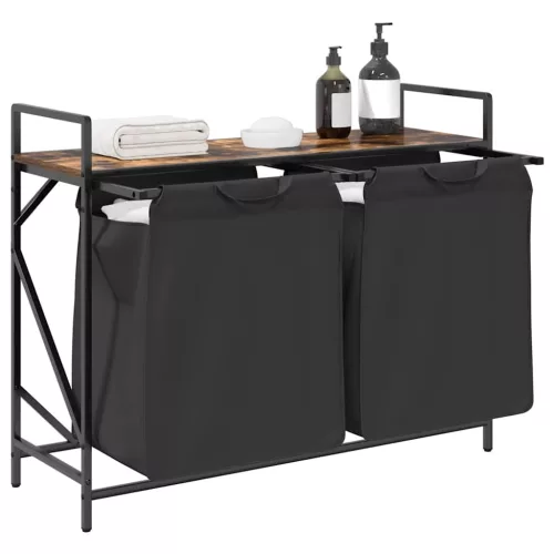  füstölt tölgy mosodai kosár 2 rekeszes polccal