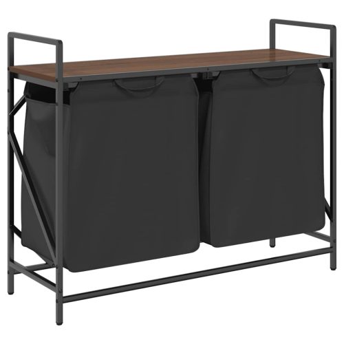  barna tölgy mosodai kosár 2 rekeszes polccal