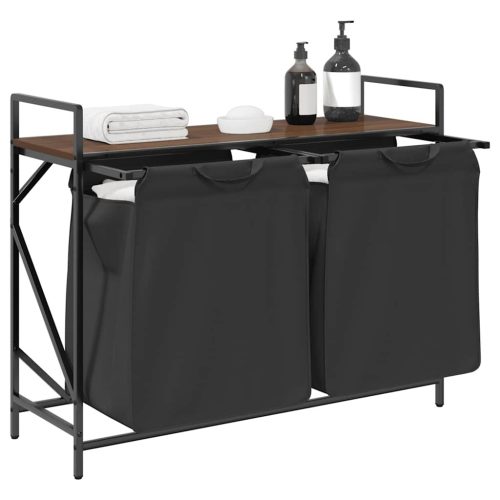  barna tölgy mosodai kosár 2 rekeszes polccal