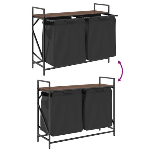  barna tölgy mosodai kosár 2 rekeszes polccal