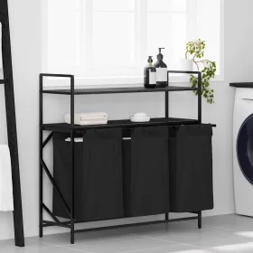  fekete tölgyfa mosodai kosár 3 rekeszes polcokkal