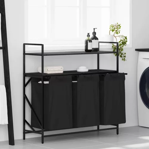  fekete tölgyfa mosodai kosár 3 rekeszes polcokkal