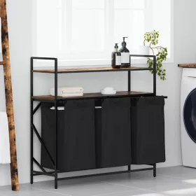  füstölt tölgy mosodai kosár 3 rekeszes polcokkal