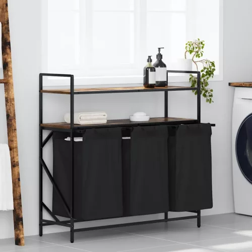  füstölt tölgy mosodai kosár 3 rekeszes polcokkal