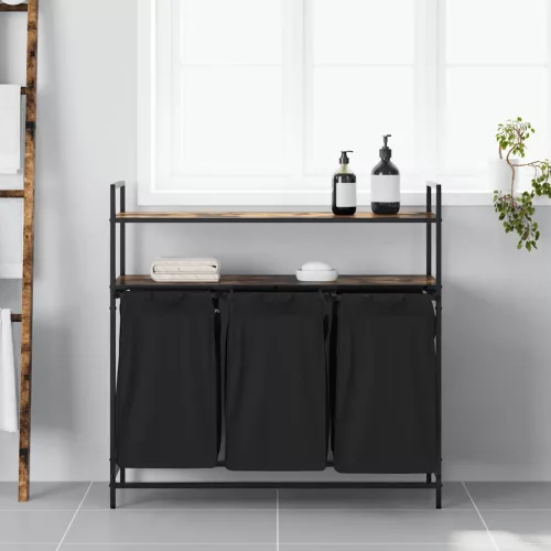  füstölt tölgy mosodai kosár 3 rekeszes polcokkal