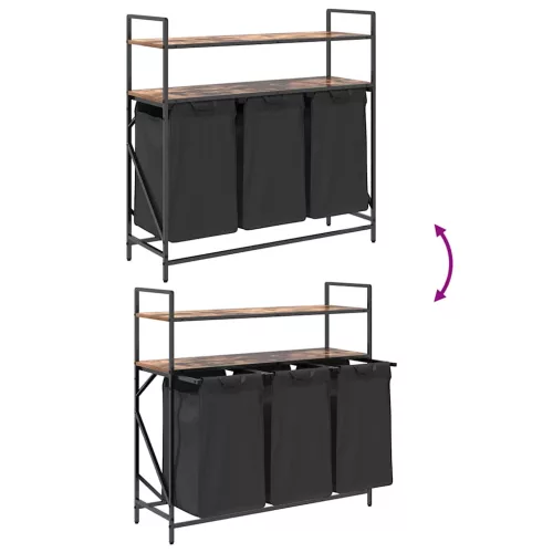  füstölt tölgy mosodai kosár 3 rekeszes polcokkal