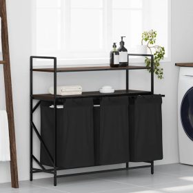  barna tölgy mosodai kosár 3 rekeszes polcokkal