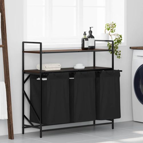  barna tölgy mosodai kosár 3 rekeszes polcokkal