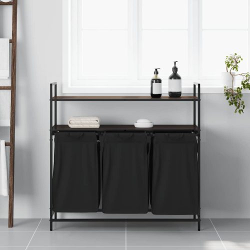  barna tölgy mosodai kosár 3 rekeszes polcokkal