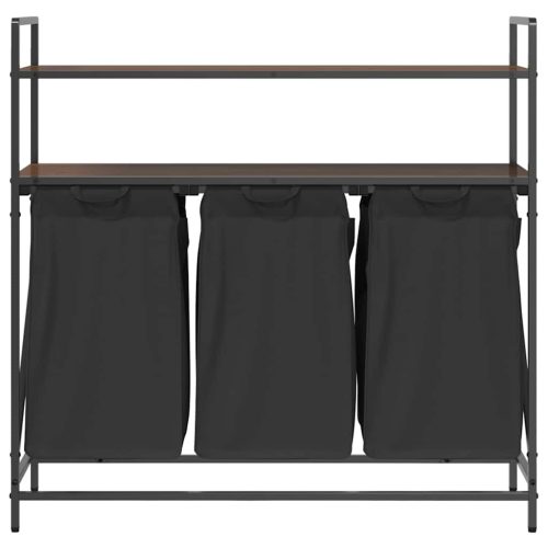  barna tölgy mosodai kosár 3 rekeszes polcokkal