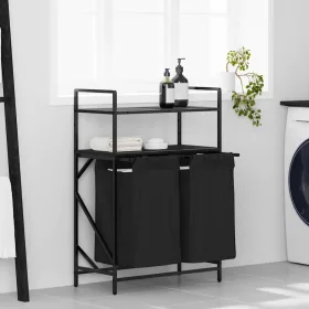  fekete tölgyfa mosodai kosár 2 rekeszes polcokkal