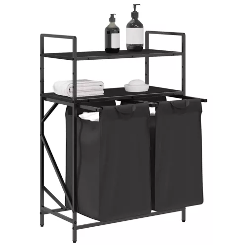  fekete tölgyfa mosodai kosár 2 rekeszes polcokkal