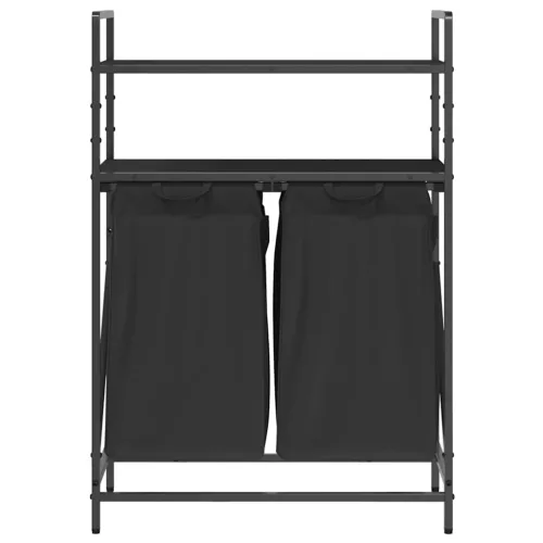  fekete tölgyfa mosodai kosár 2 rekeszes polcokkal