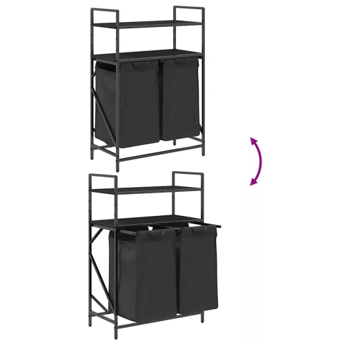  fekete tölgyfa mosodai kosár 2 rekeszes polcokkal