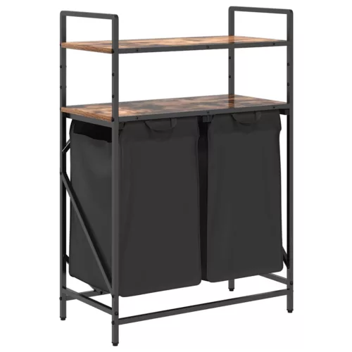  füstölt tölgy mosodai kosár 2 rekeszes polcokkal