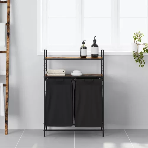  füstölt tölgy mosodai kosár 2 rekeszes polcokkal