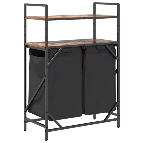  füstölt tölgy mosodai kosár 2 rekeszes polcokkal