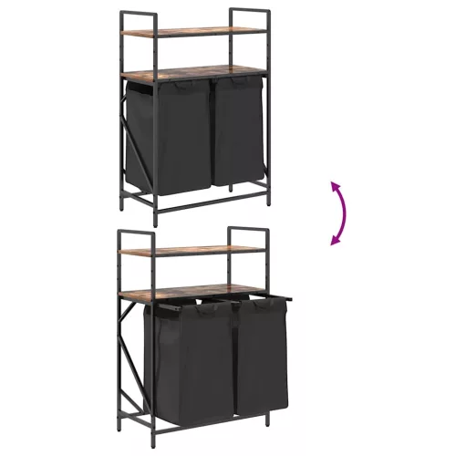  füstölt tölgy mosodai kosár 2 rekeszes polcokkal