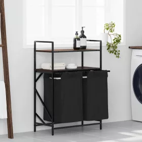  barna tölgy mosodai kosár 2 rekeszes polcokkal