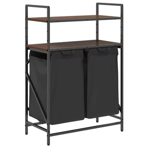  barna tölgy mosodai kosár 2 rekeszes polcokkal