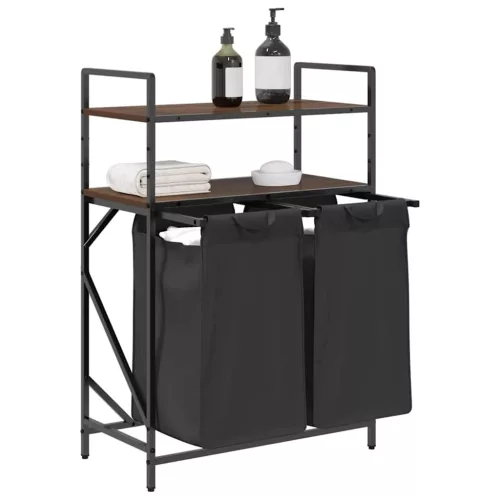  barna tölgy mosodai kosár 2 rekeszes polcokkal