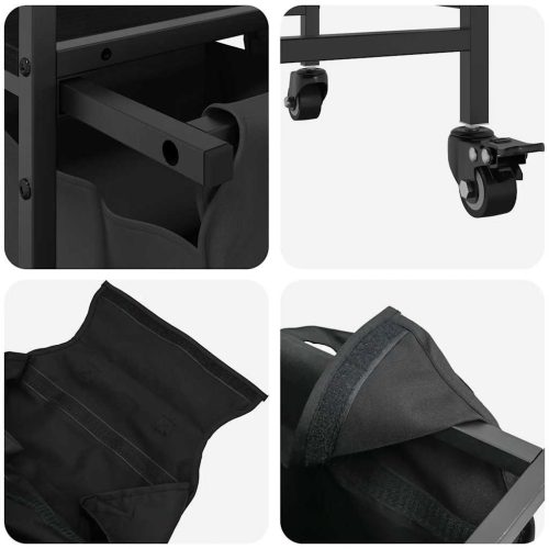  fekete tölgyfa mosodai kosár 3 rekeszes kerekekkel