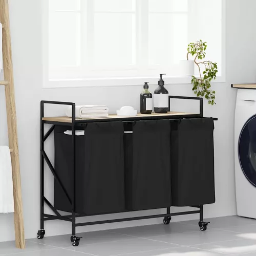  sonoma tölgy mosodai kosár 3 rekeszes kerekekkel