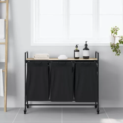  sonoma tölgy mosodai kosár 3 rekeszes kerekekkel