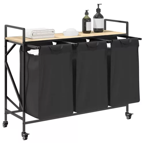  sonoma tölgy mosodai kosár 3 rekeszes kerekekkel