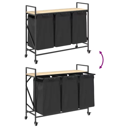  sonoma tölgy mosodai kosár 3 rekeszes kerekekkel