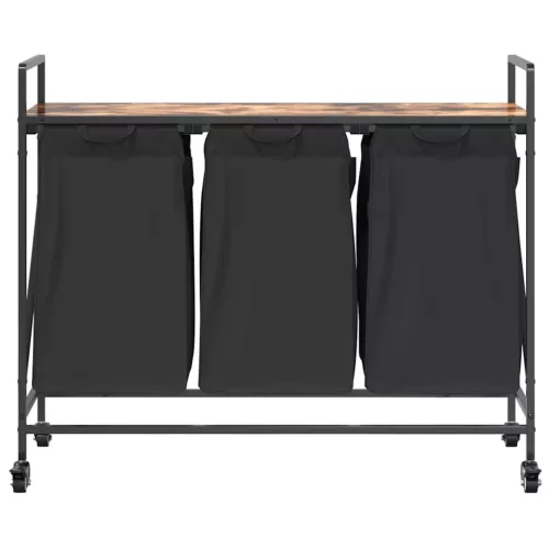  füstölt tölgy mosodai kosár 3 rekeszes kerekekkel