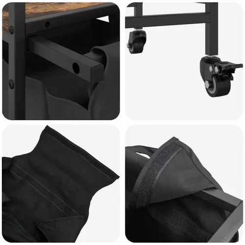  füstölt tölgy mosodai kosár 3 rekeszes kerekekkel