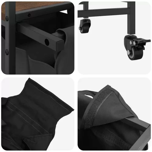  barna tölgy mosodai kosár 3 rekeszes kerekekkel