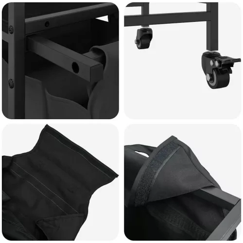  fekete tölgyfa mosodai kosár 3 rekeszes kerekekkel