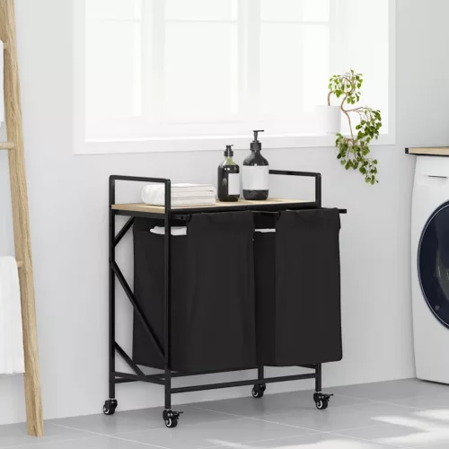  sonoma tölgy mosodai kosár 2 rekeszes kerekekkel