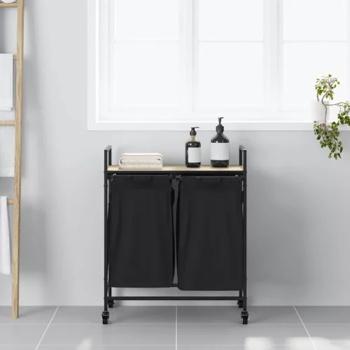  sonoma tölgy mosodai kosár 2 rekeszes kerekekkel