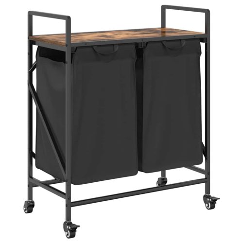  füstölt tölgy mosodai kosár 2 rekeszes kerekekkel