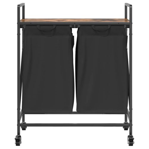  füstölt tölgy mosodai kosár 2 rekeszes kerekekkel