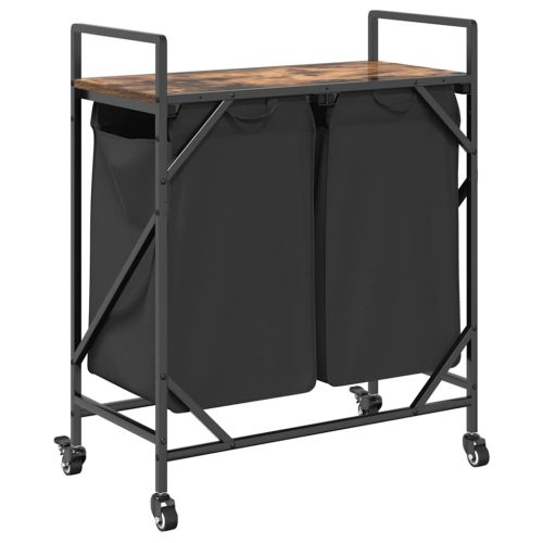  füstölt tölgy mosodai kosár 2 rekeszes kerekekkel