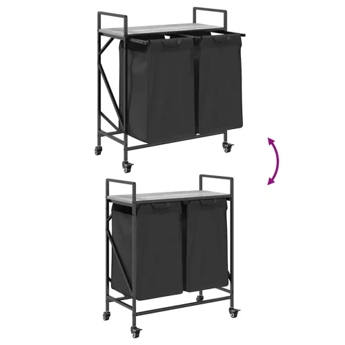  szürke sonoma mosodai kosár 2 rekeszes kerekekkel