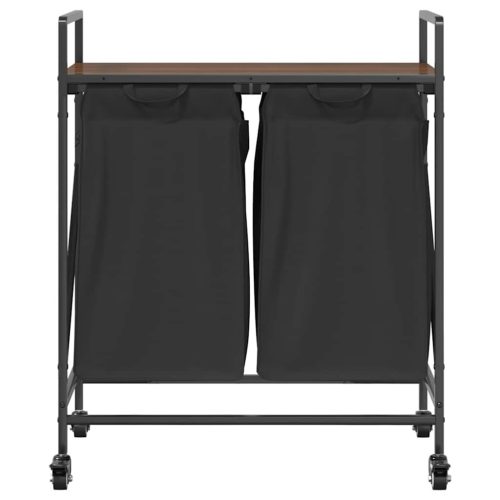  barna tölgy mosodai kosár 2 rekeszes kerekekkel