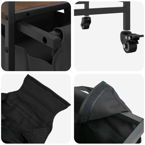  barna tölgy mosodai kosár 2 rekeszes kerekekkel