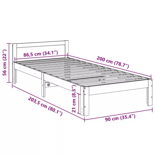  fehér tömör fenyőfa ágy matrac nélkül 90 x 200 cm