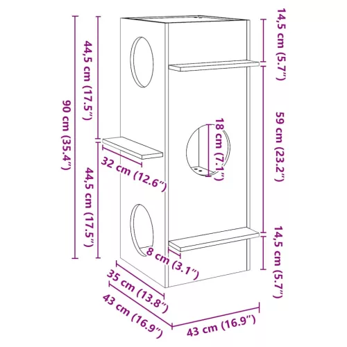  Macskaház fehér 43x43x90 cm tömör fa fenyőfa