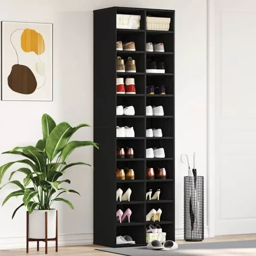  fekete tölgy szerelt fa cipősszekrény 54 x 34 x 183 cm