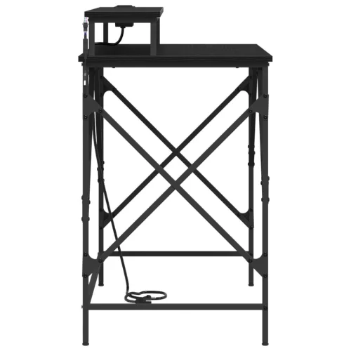  Asztal LED -es lámpákkal tárolóval Musta tammi 100 x 50 x 86.5 cm Faanyag